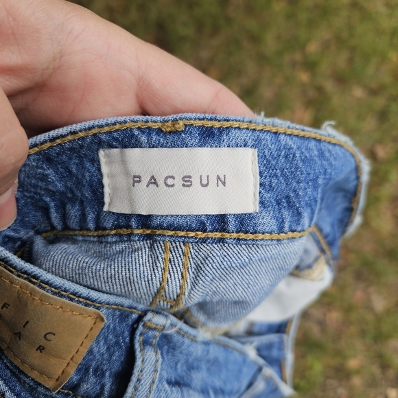 Pac Sun Stretch Dad Jeans medium acid wash size 24 distressed edges - Picture 7 of 10
